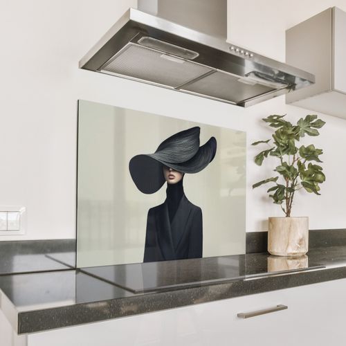 Spatscherm Aluminium - Zwart - Vrouw - Hoed