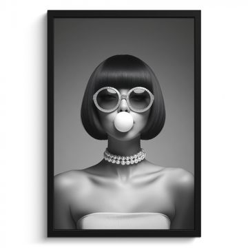 Poster met lijst - Vrouw - Zwart Wit - Ketting - Zonnebril