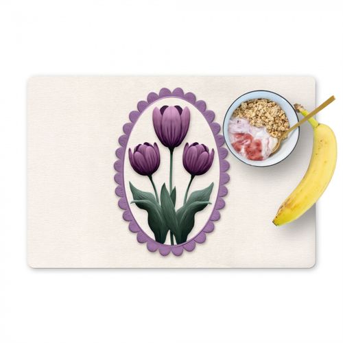 Placemat vinyl - Tulpen - Paars - Lijst - Bladeren