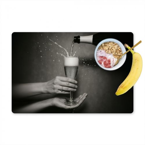 Placemat vinyl - Champagnefles - Glas - Minimalistisch - Spetters