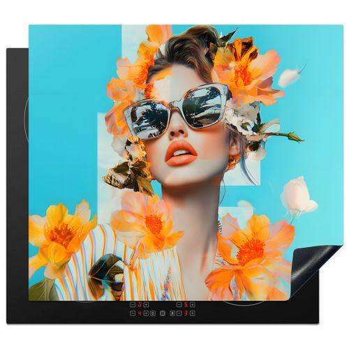 Inductie beschermer - Bloemen - Vrouw - Zonnebril - Blauw