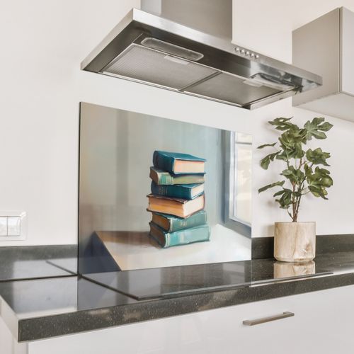 Spatscherm Aluminium - Stapel - Boeken - Groen - Daglicht