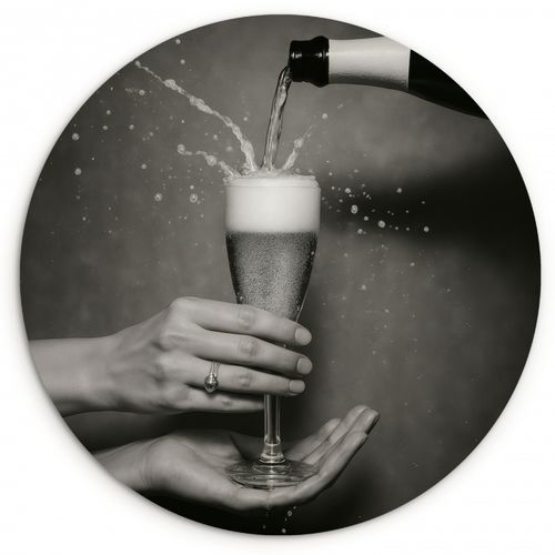 Muurcirkel - Champagnefles - Glas - Minimalistisch - Spetters