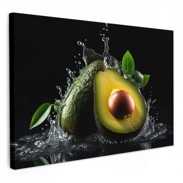 Canvas schilderij - Avocado - Groente - Bladeren - Water - Zwart - Groen