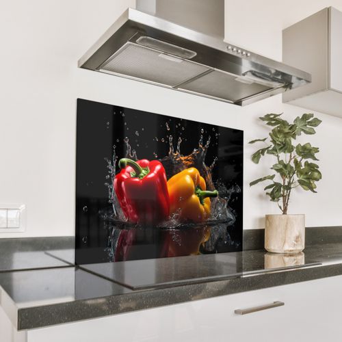 Spatscherm Aluminium - Paprika - Water - Zwart - Groente - Rood - Geel