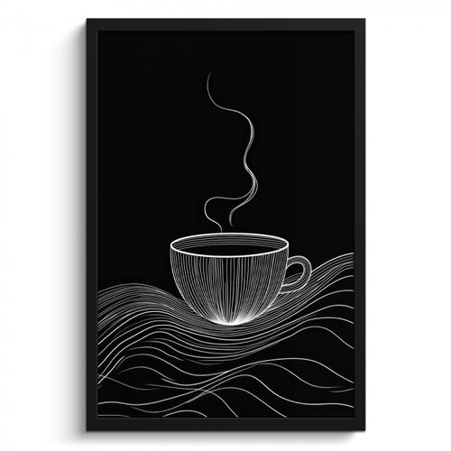 Poster met lijst - Lijntekening - Koffiekop - Zwart