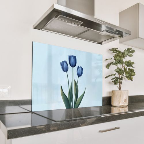 Spatscherm Aluminium - Tulpen - Blauw - Bladeren