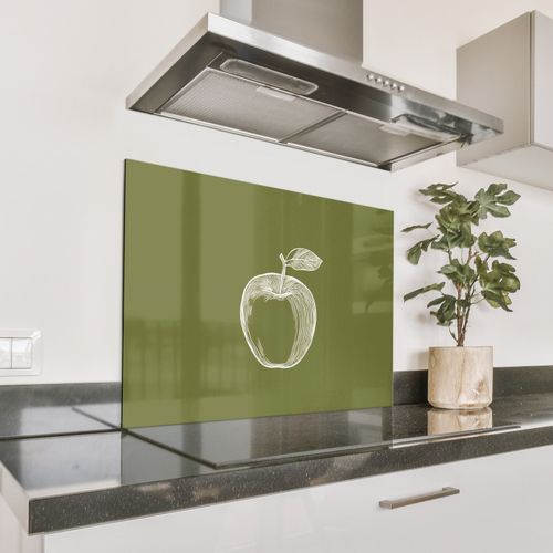 Spatscherm Aluminium - Lijntekening - Appel - Olijfgroen - Blaadje