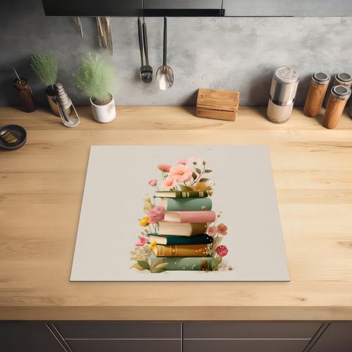 Inductie beschermer - Boeken - Stapel - Bloemen - Kleurrijk
