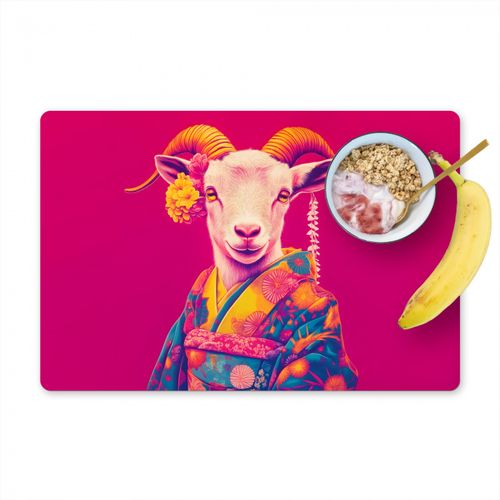 Placemat vinyl - Geit - Hoorns - Kimono - Kleurrijk
