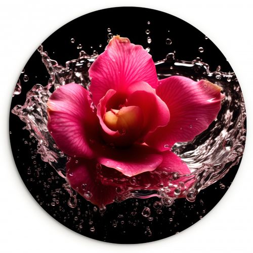 Muurcirkel - Bloemen - Roze - Water - Zwart - Botanisch - Natuur