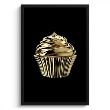 Poster met lijst - Cupcake - Eten - Goud - Zwart