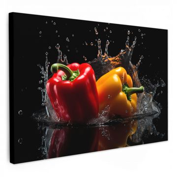 Canvas schilderij - Paprika - Water - Zwart - Groente - Rood - Geel