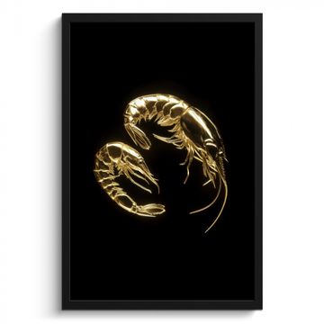 Poster met lijst - Garnalen - Zwart - Goud - Dieren