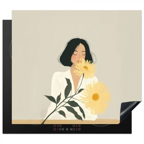 Inductie beschermer - Vrouw - Bloem - Geel - Minimalistisch