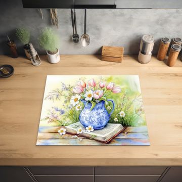 Inductie beschermer - Vaas - Delftsblauw - Madeliefjes