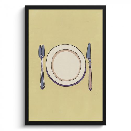 Poster met lijst - Illustratie - Bord - Bestek - Beige