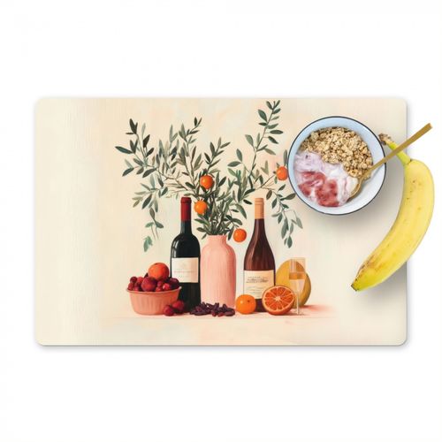 Placemat vinyl - Wijnflessen - Takken - Sinaasappels