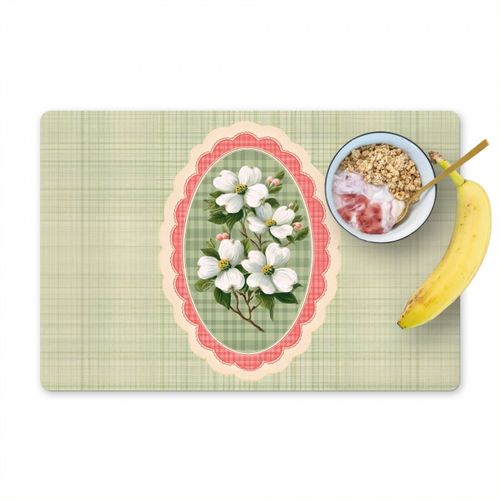 Placemat vinyl - Bloemen - Illustratie - Geruit - Groen