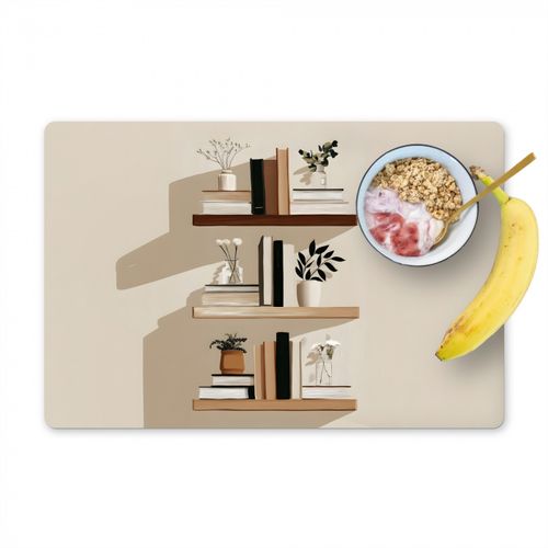 Placemat vinyl - Plankjes - Boeken - Vaasjes - Planten