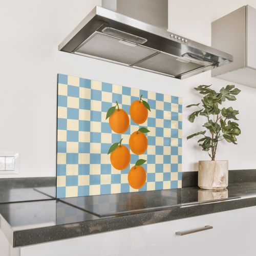 Spatscherm Aluminium - Sinaasappels - Blaadjes - Geblokt - Blauw