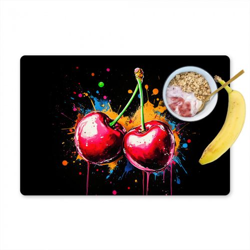 Placemat vinyl - Kersen - Fruit - Graffiti - Verf - Abstract - Modern - Kleurrijk