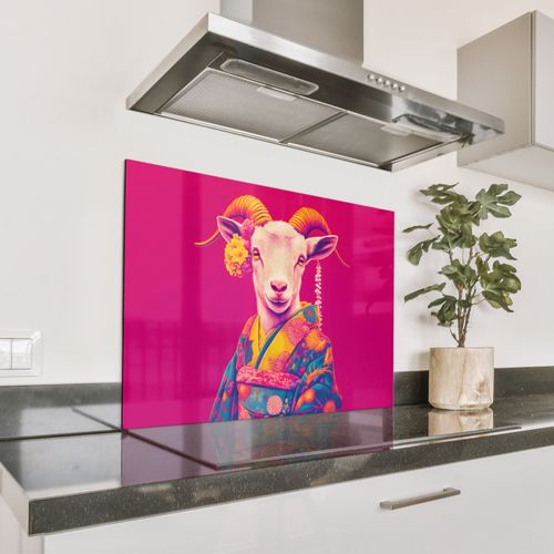 Spatscherm Aluminium - Geit - Hoorns - Kimono - Kleurrijk