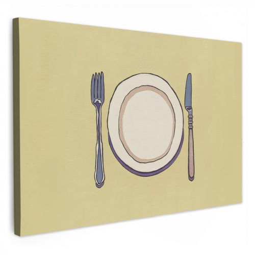 Canvas schilderij - Illustratie - Bord - Bestek - Beige