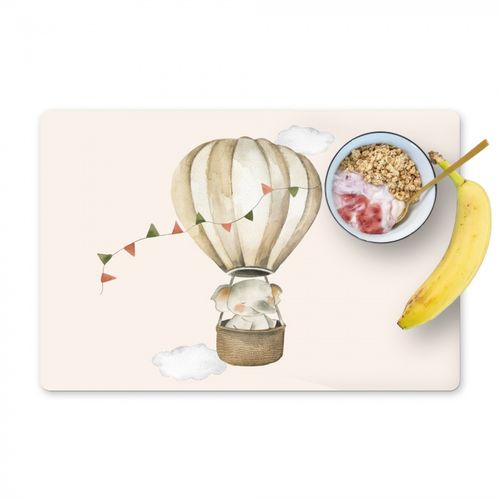 Placemat vinyl - Luchtballon - Olifant - Watercolor - Beige - Dieren