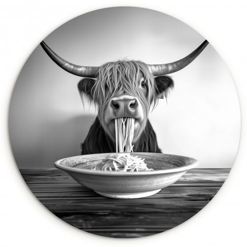 Muurcirkel - Schotse Hooglander - Spaghetti - Dieren - Zwart wit