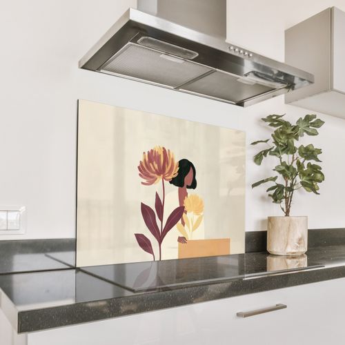Spatscherm Aluminium - Vrouw - Minimalistisch - Bloem