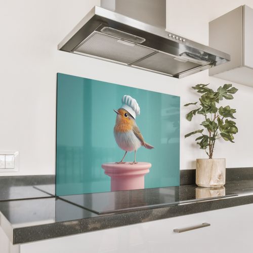 Spatscherm Aluminium - Roodborstje - Vogel - Koksmuts - Sokkel