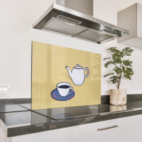 Spatscherm Aluminium - Theepot - Kopje - Beige - Illustratie