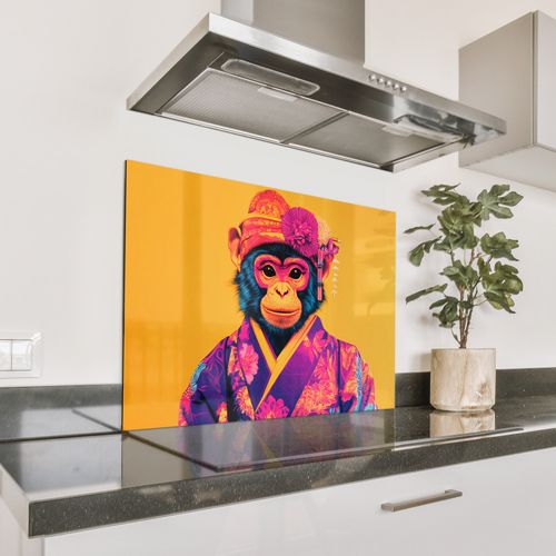 Spatscherm Aluminium - Aap - Kimono - Bloemen - Hoofdtooi