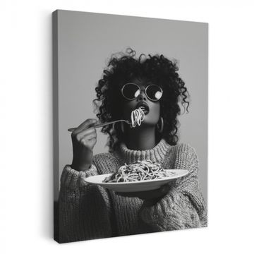 Canvas schilderij - Vrouw - Pasta - Zwart - Wit