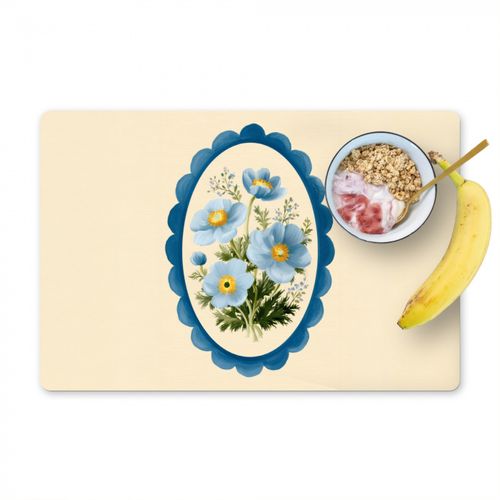 Placemat vinyl - Lijst - Bloemen - Lichtblauw - Illustratie