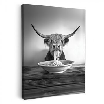 Canvas schilderij - Schotse Hooglander - Spaghetti - Dieren - Zwart wit