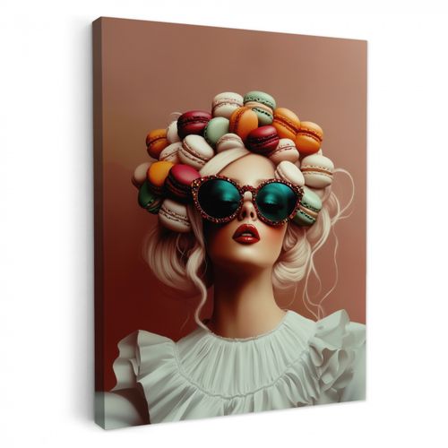 Canvas schilderij - Vrouw - Macarons - Bril