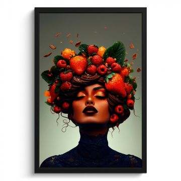 Poster met lijst - Vrouw - Chocolade - Frambozen - Aardbeien - Koekjes
