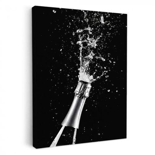 Canvas schilderij - Champagne - Zwart - Spetters - Popping