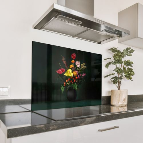 Spatscherm Aluminium - Bloemen - Vaas - Zwart