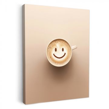 Canvas schilderij - Koffie - Melkschuim - Lach - Beige
