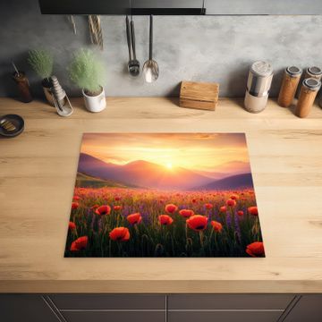 Inductie beschermer - Landschap - Zonsondergang - Bloemenveld