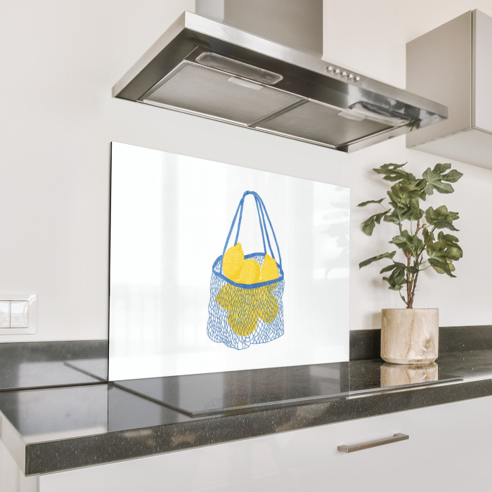 Tas - Blauw - Citroenen - Illustratie Spatscherm Aluminium middel -zzproduct_nieuw