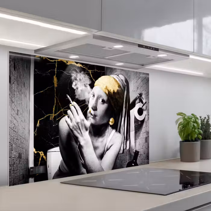 Spatscherm keuken - Marmerlook - Meisje met de parel - Sigaretten - Toilet - Goud - Kunst - Oude meesters