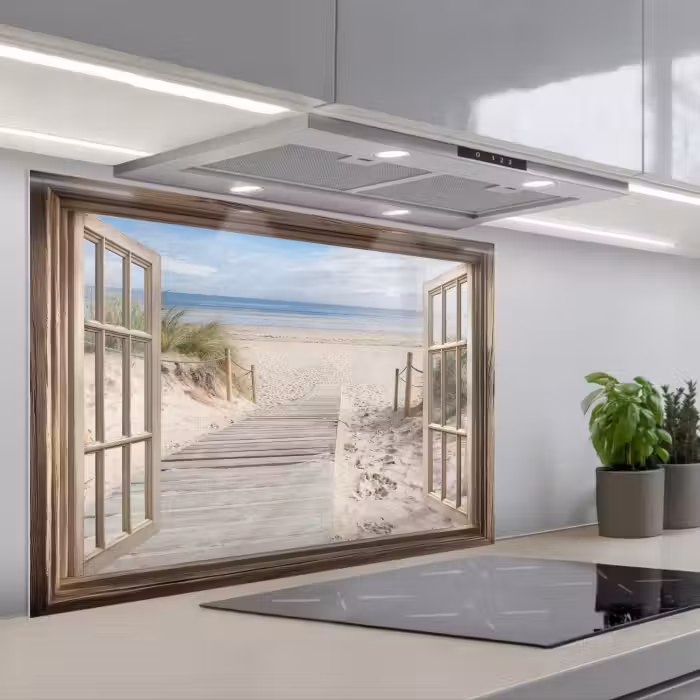 Spatscherm keuken - Doorkijk - Strand - Duinen - Pad - Landschap
