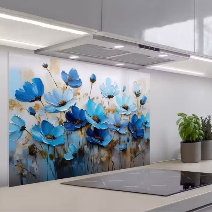 Spatscherm keuken - Bloemen - Schilderij - Blauw