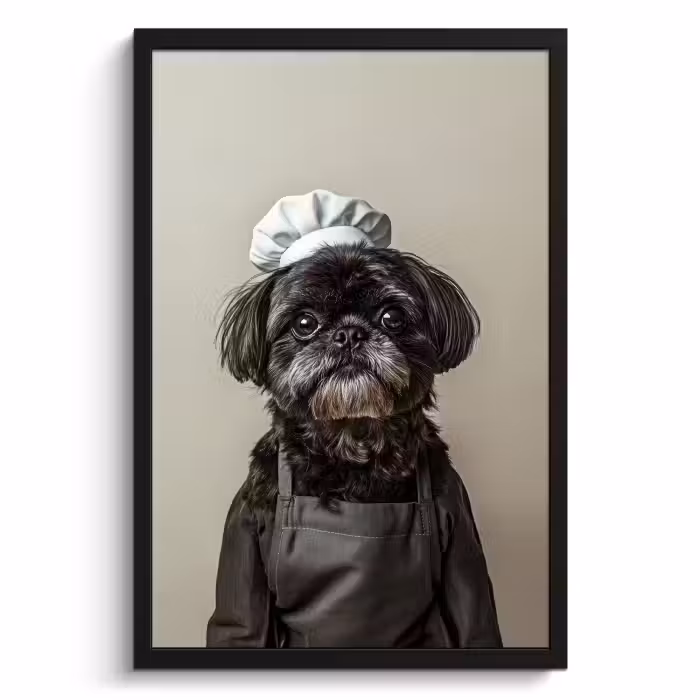 Poster met lijst - Kokskleding - Zwart - Hondje