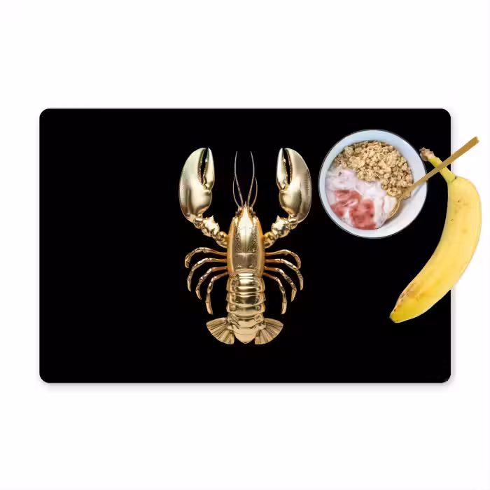 Placemat vinyl - Kreeft - Goud - Textuur - Zwart