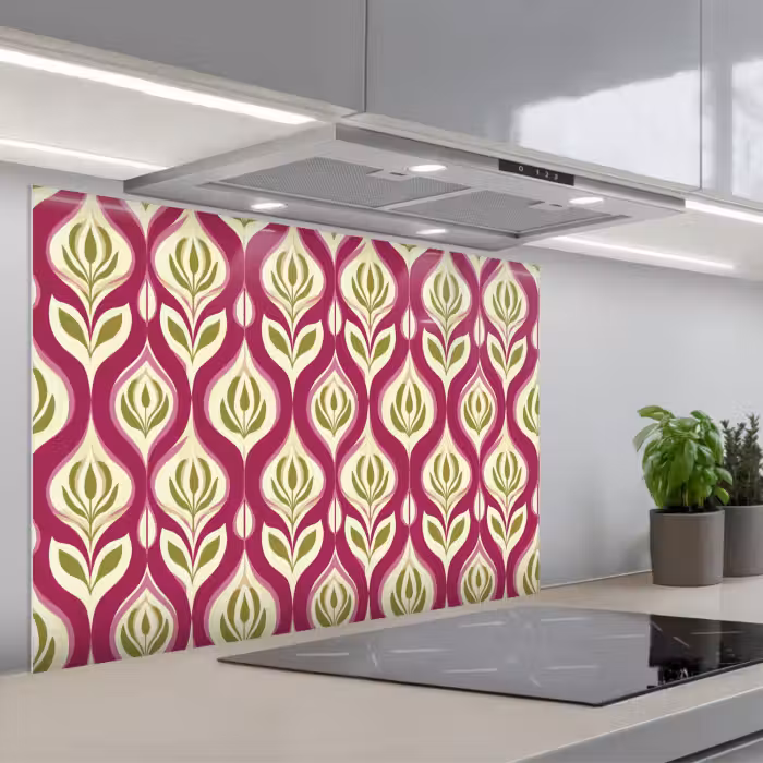 Spatscherm keuken - Retro - Floraal - Paars